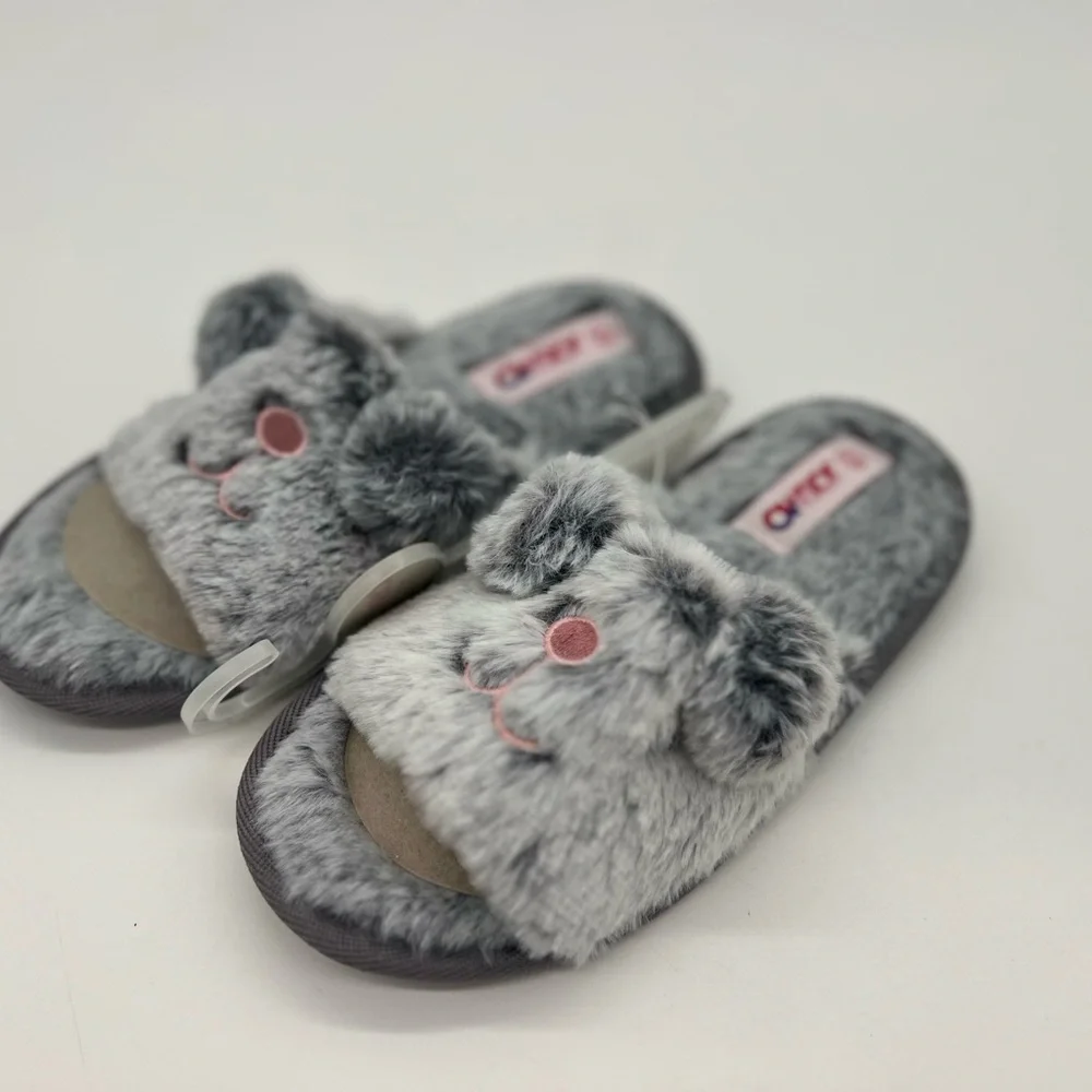 Josmo Girls Fuzzy Furry Slippers-Soft and Cozy Faux Fur Open Toe Sandals sz 13